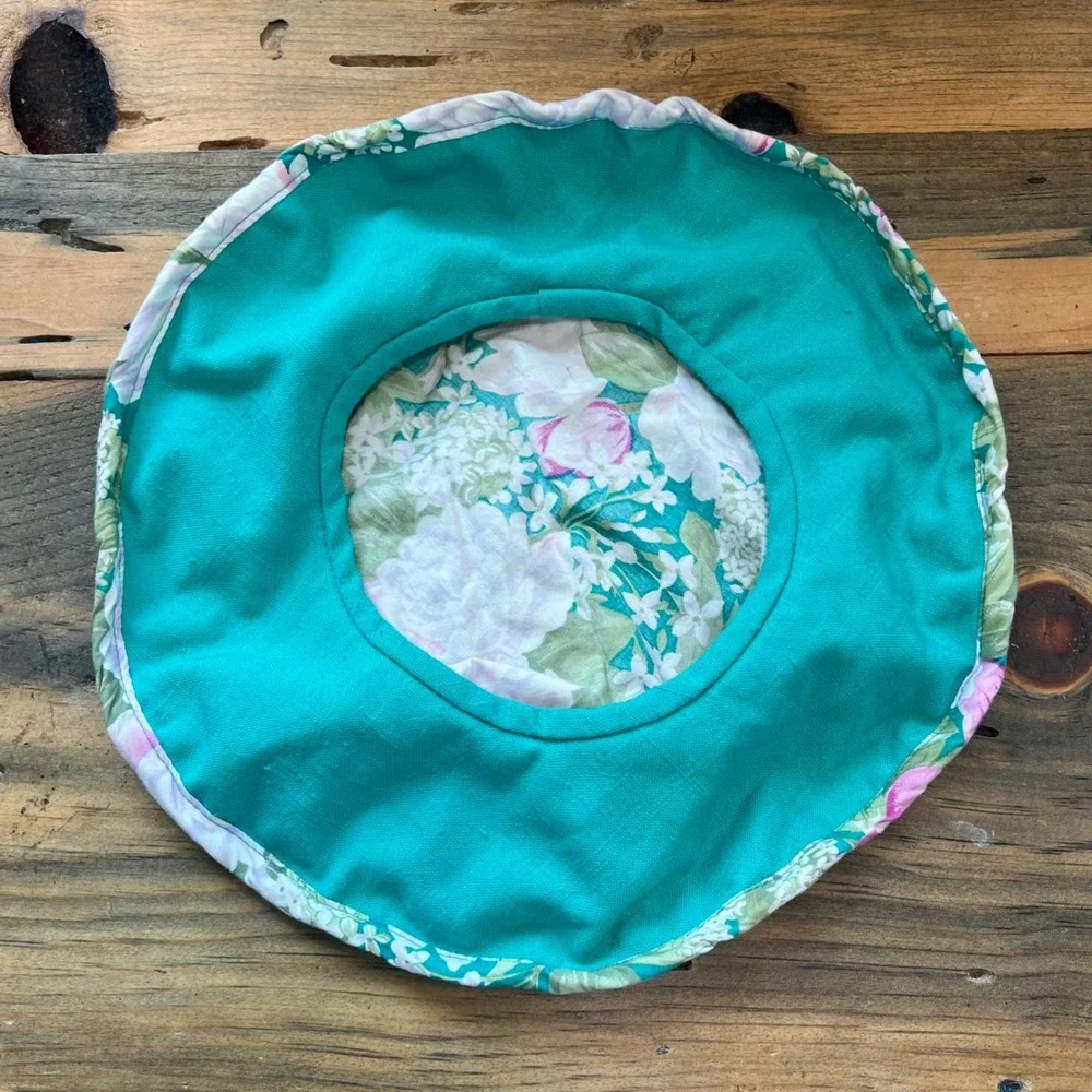 Handmade Toddler‎ Floral Bucket Hat Turquoise Green Pink Summer Sun Hat